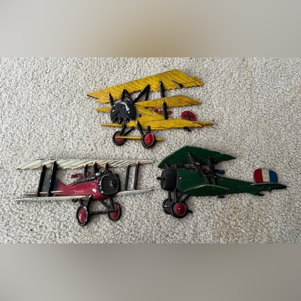 Vintage Sexton Homco 1975 Set Of 3 Airplanes Bi-Planes Cast Metal Wall Art - Picture 1 of 7